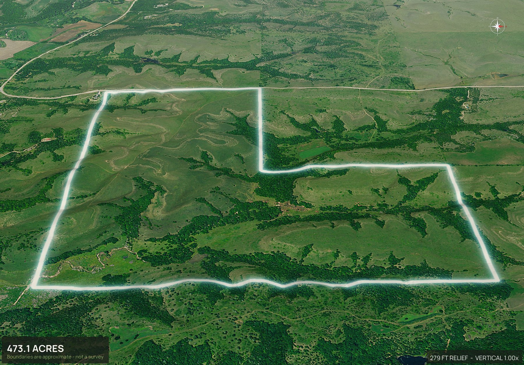 3D from the east of a Kansas land parcel