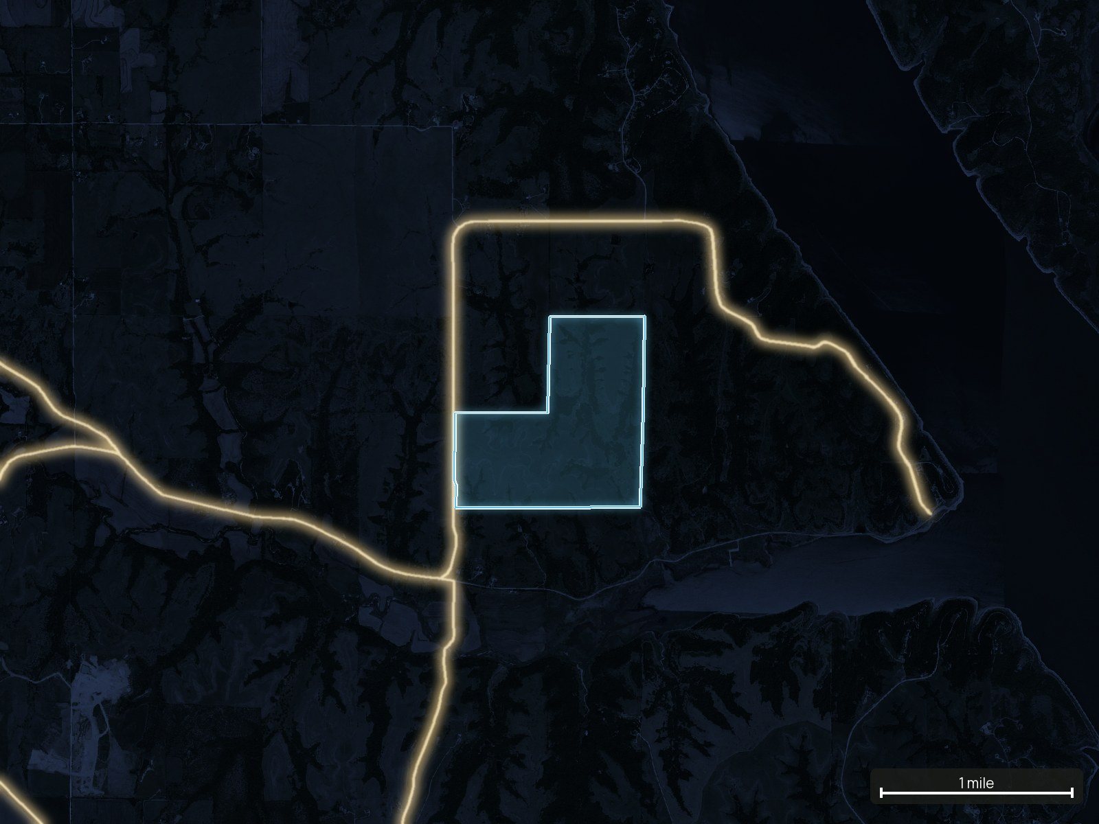 Roads at night of a Kansas land parcel