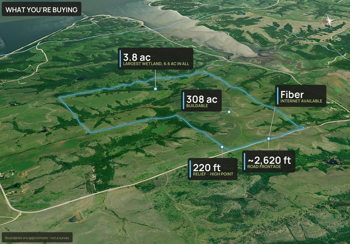 What You're Buying slide with callouts for a Kansas land parcel