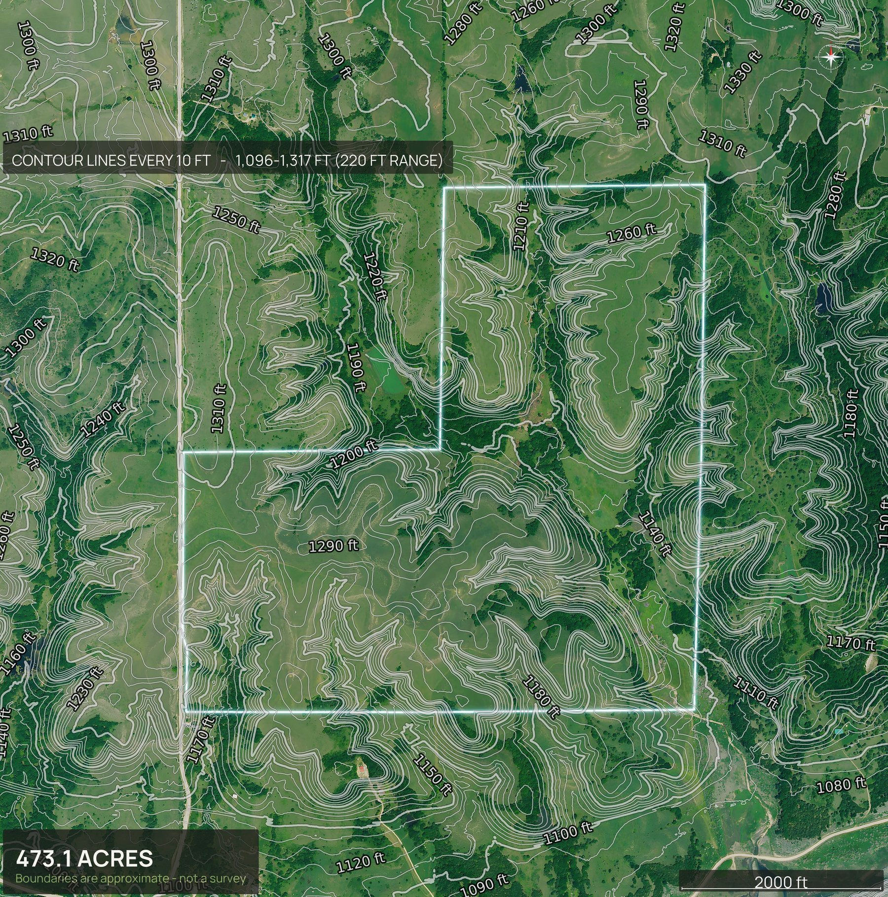 Contour map of a Kansas land parcel showing elevation relief