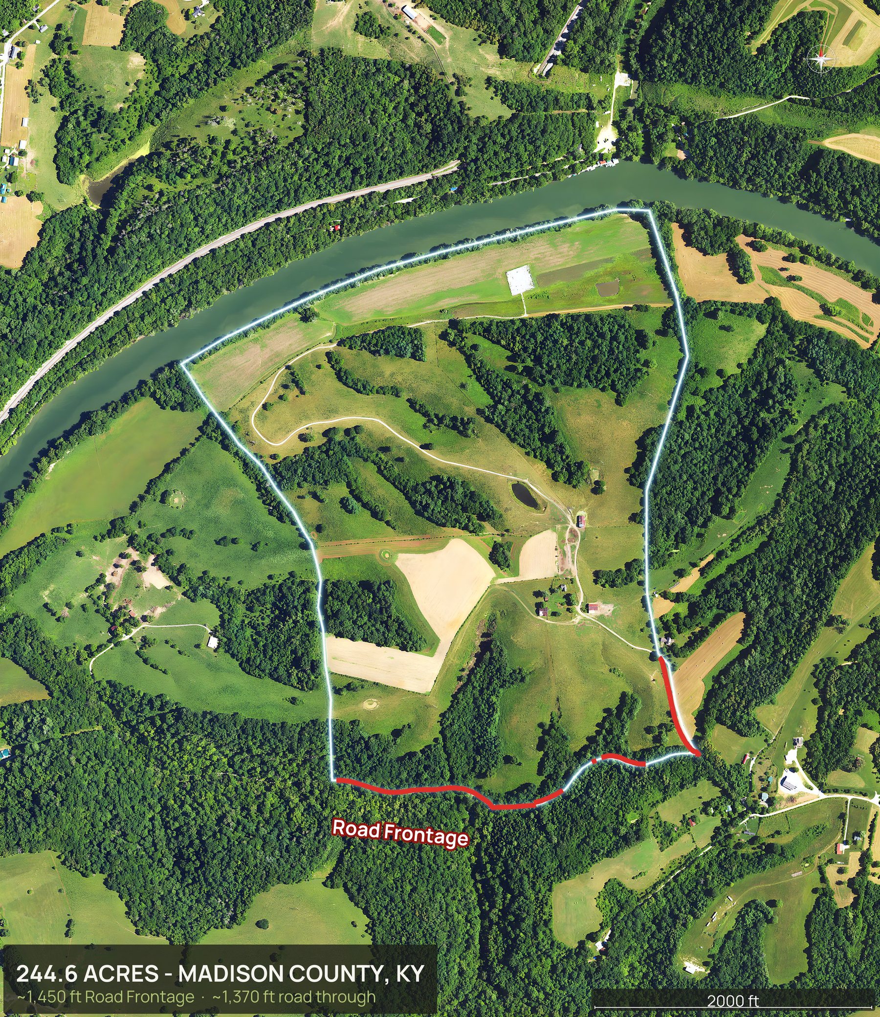 Access view of a Kentucky land parcel with the road frontage marked