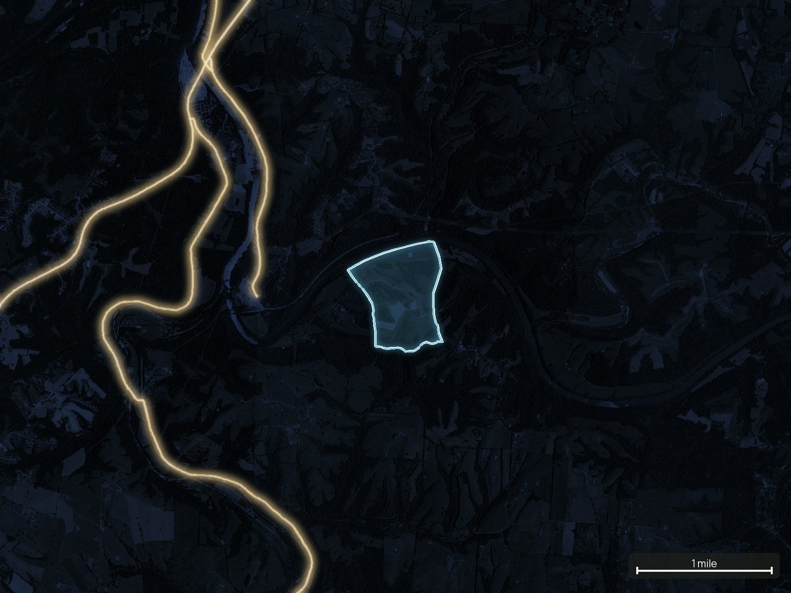 Roads at night of a Kentucky land parcel