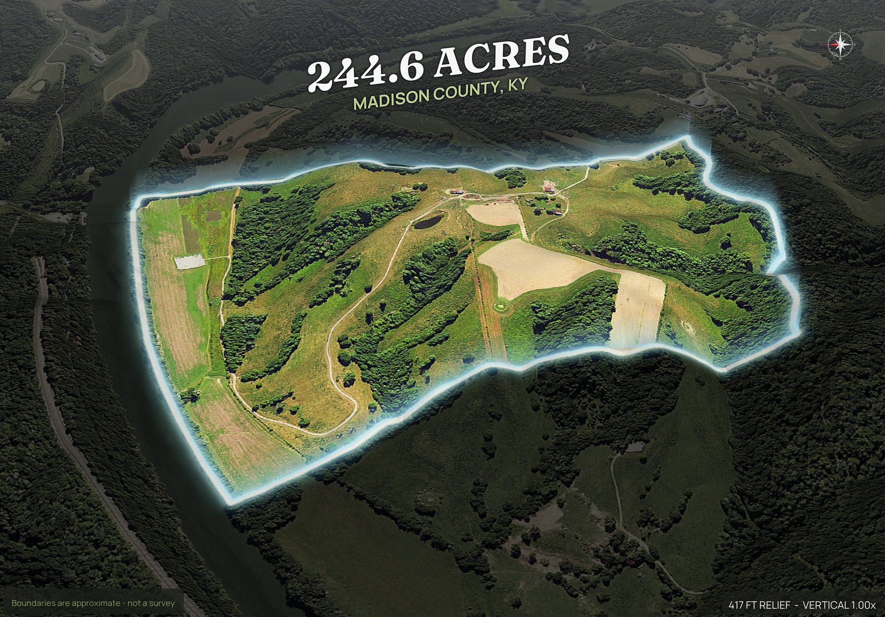 Spotlight, west of a Kentucky land parcel