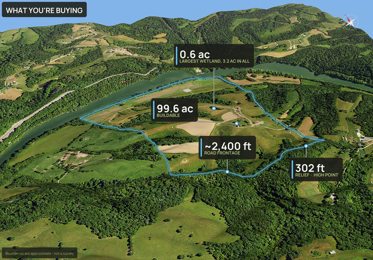 What You're Buying slide with callouts for a Kentucky land parcel