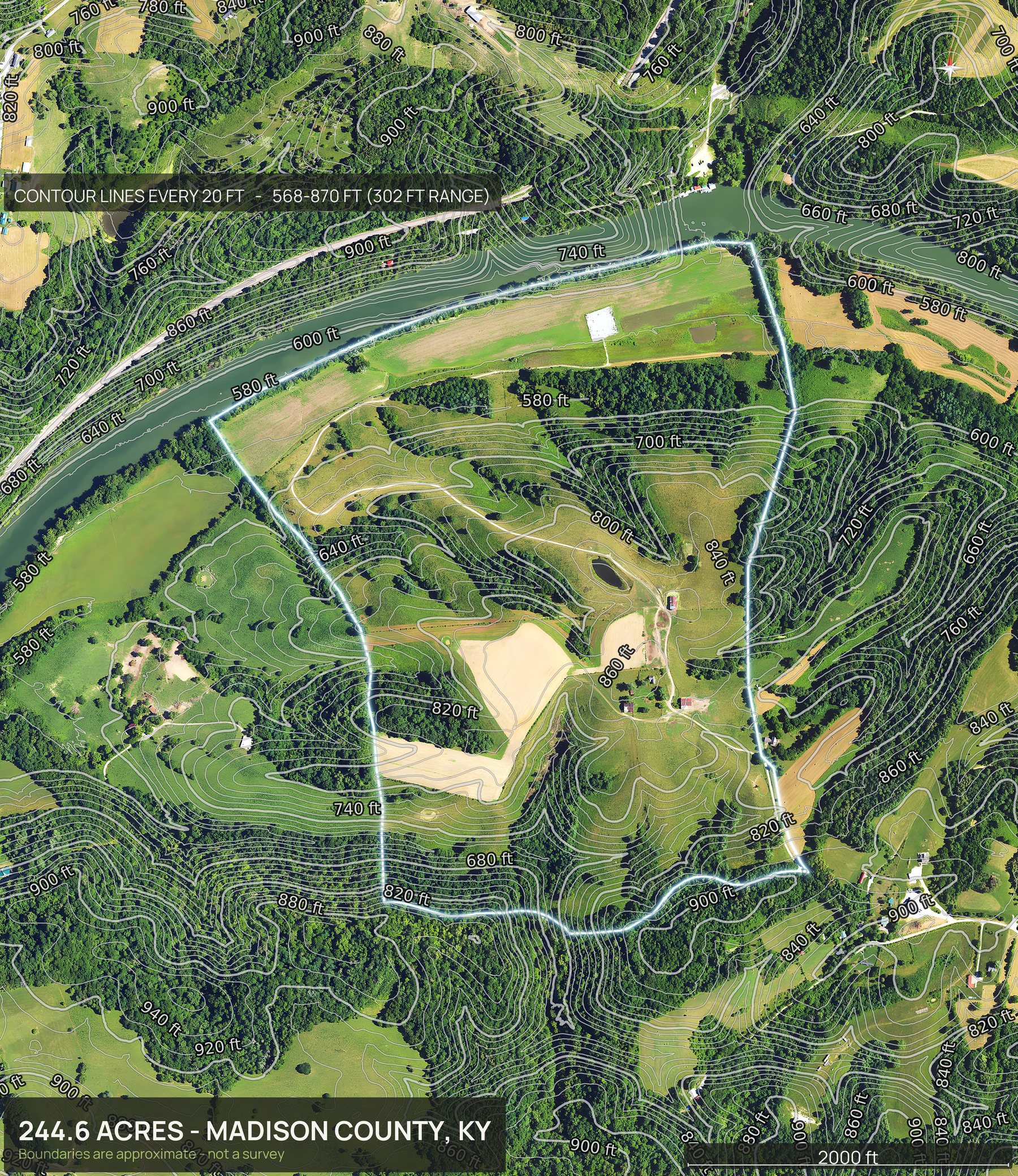 Contour map of a Kentucky land parcel showing elevation relief