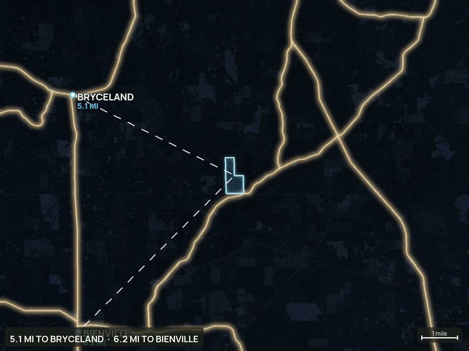 Roads at night of a Louisiana land parcel
