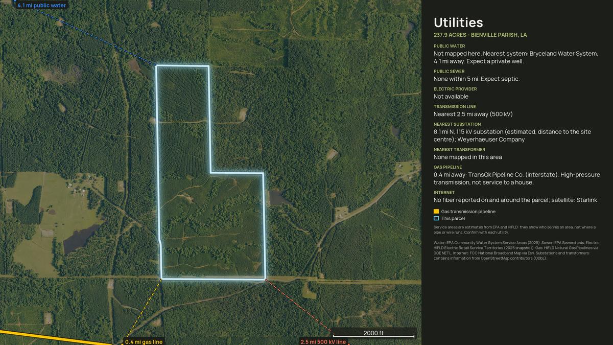 Utilities map for a Louisiana land parcel