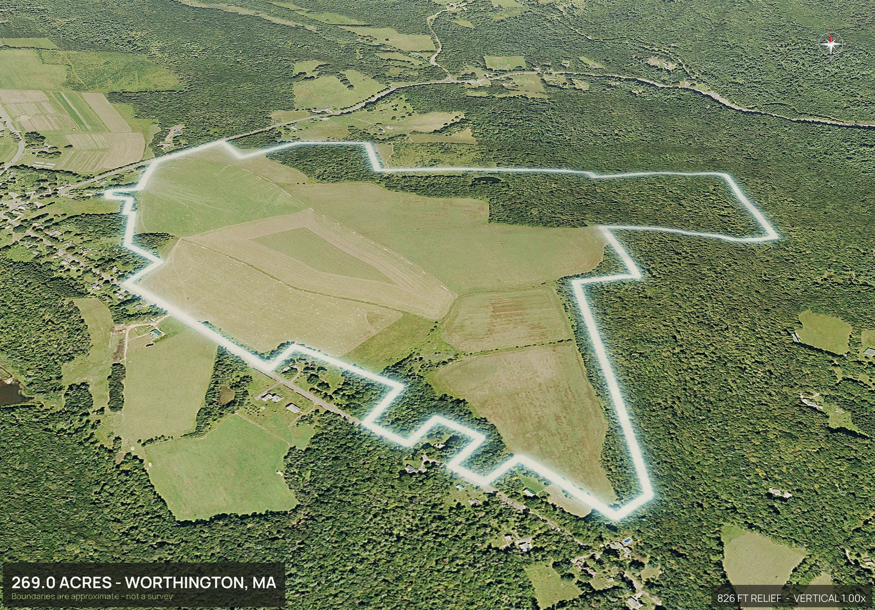 3D from the south of a Massachusetts land parcel