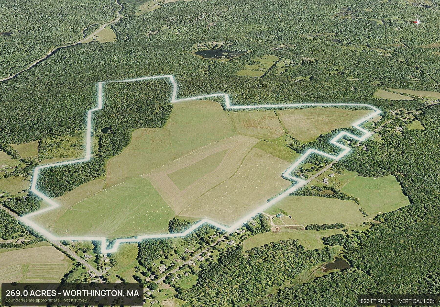 3D from the west of a Massachusetts land parcel