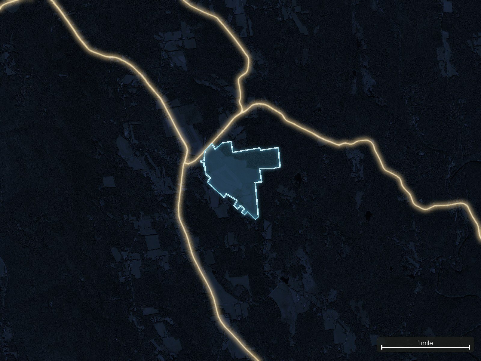 Roads at night of a Massachusetts land parcel
