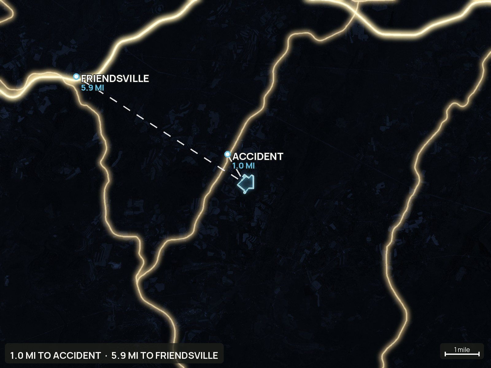 Roads at night of a Maryland land parcel