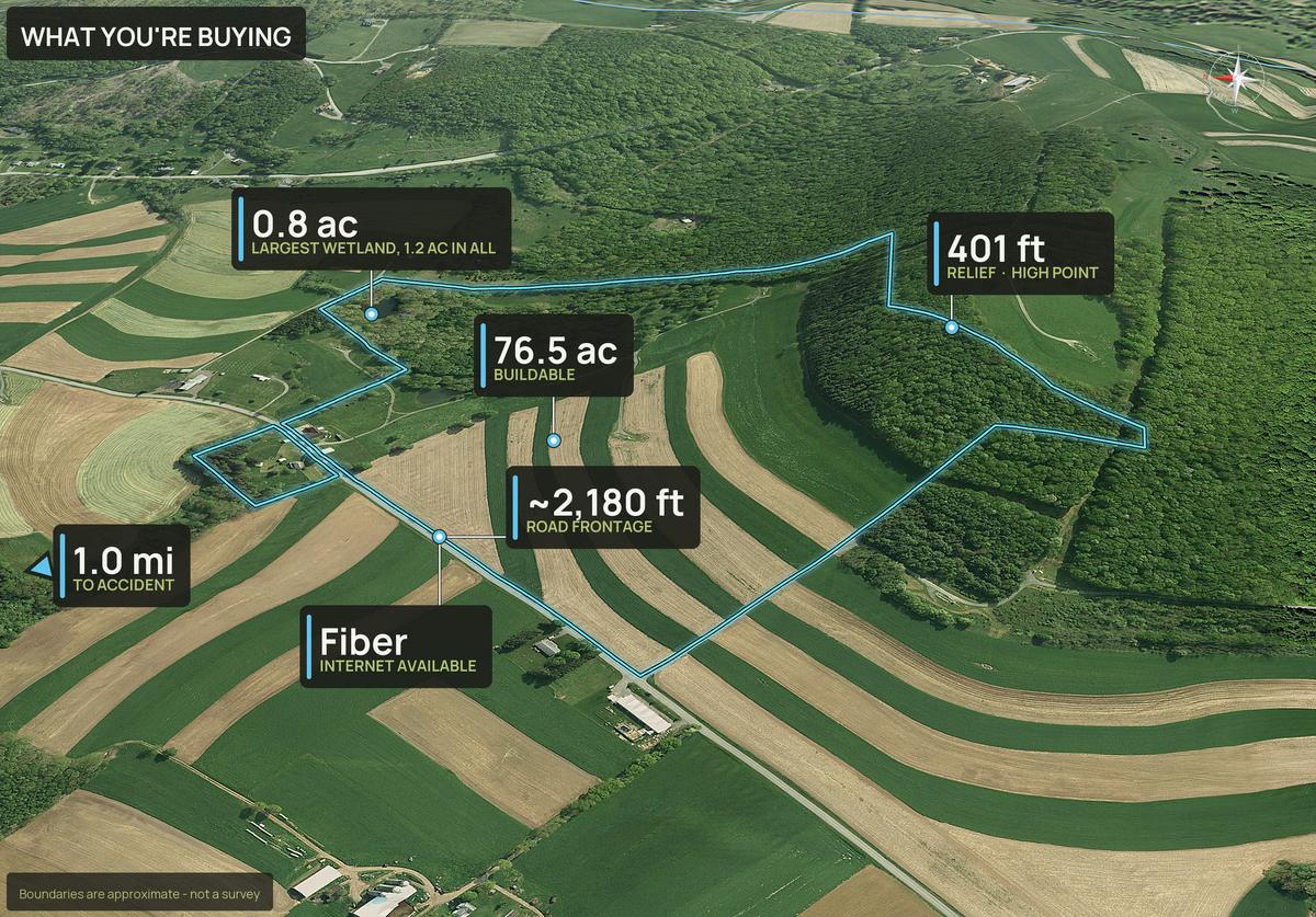 What You're Buying slide with callouts for a Maryland land parcel