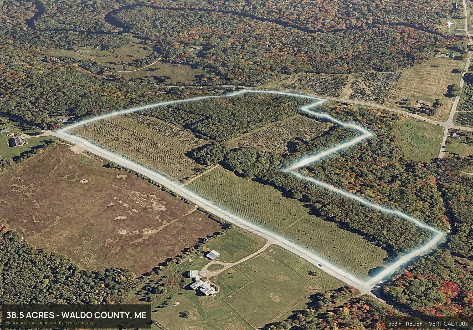 3D from the west of a Maine land parcel