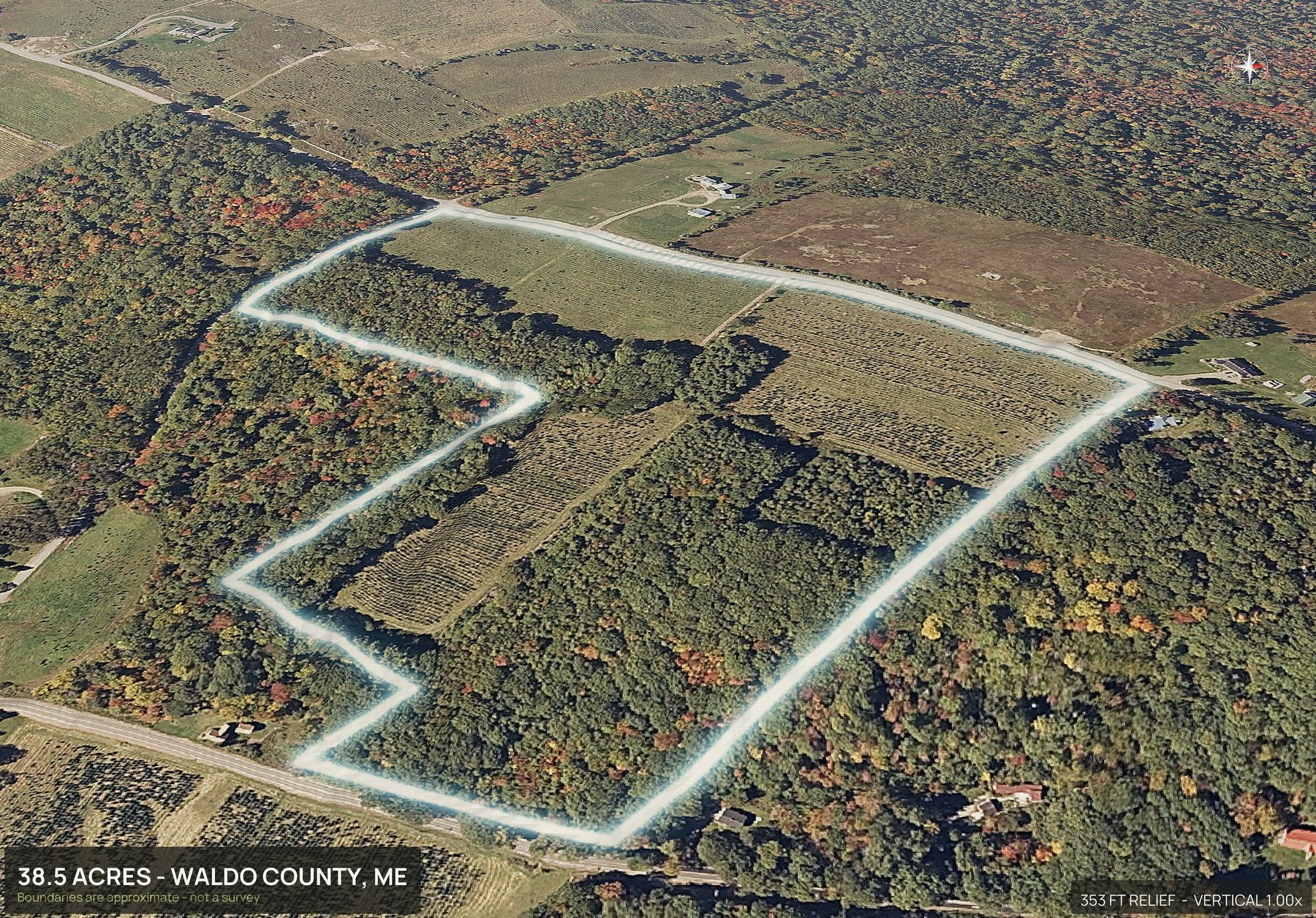 3D from the east of a Maine land parcel