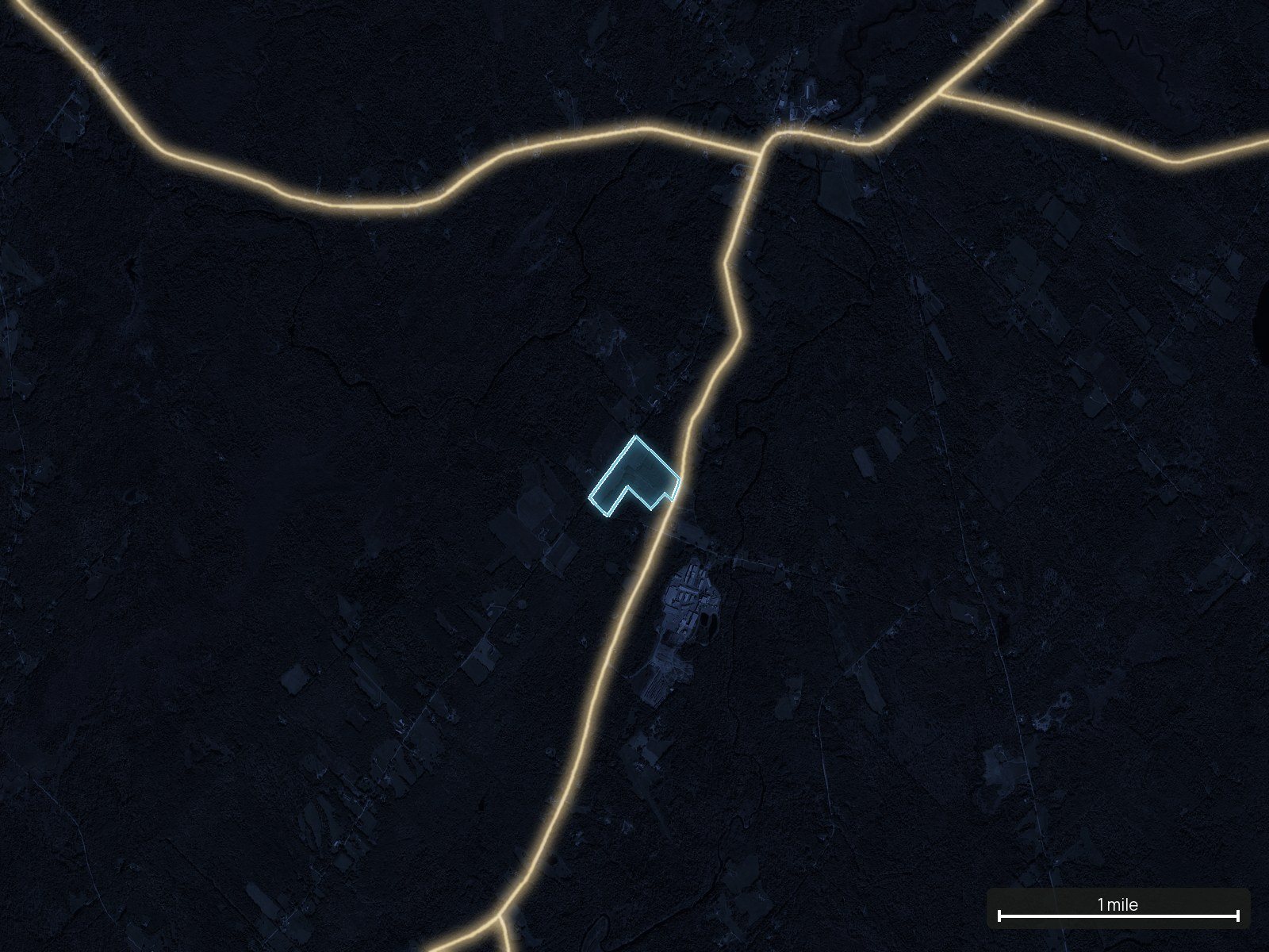 Roads at night of a Maine land parcel