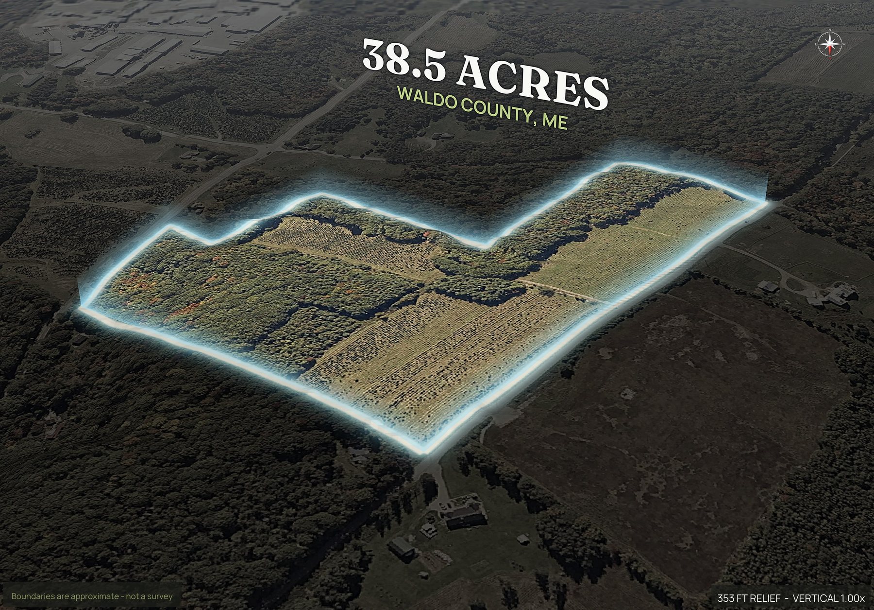 Spotlight, north of a Maine land parcel