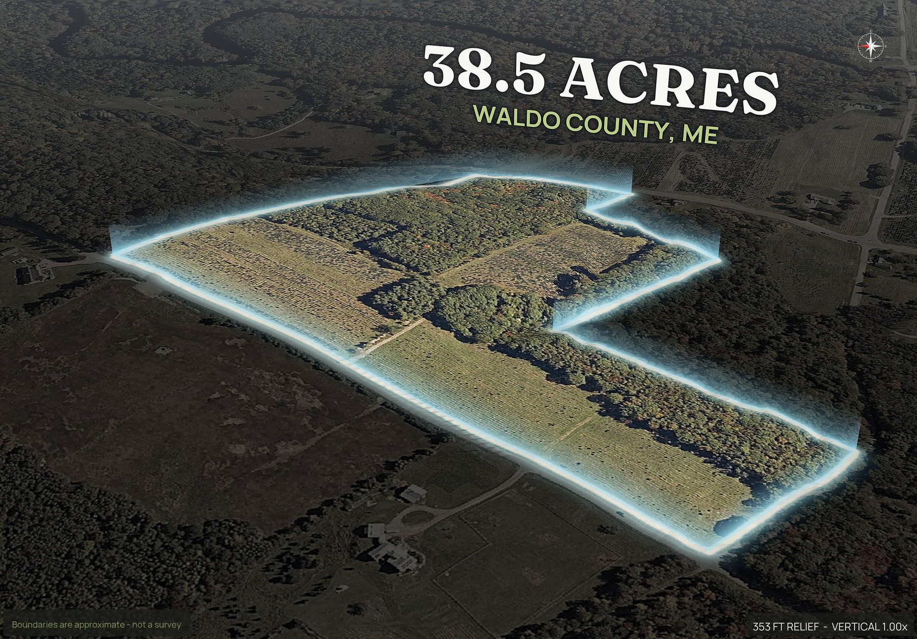 Spotlight, west of a Maine land parcel
