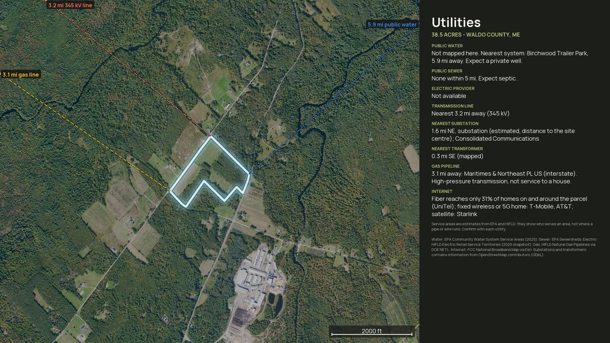 Utilities map for a Maine land parcel