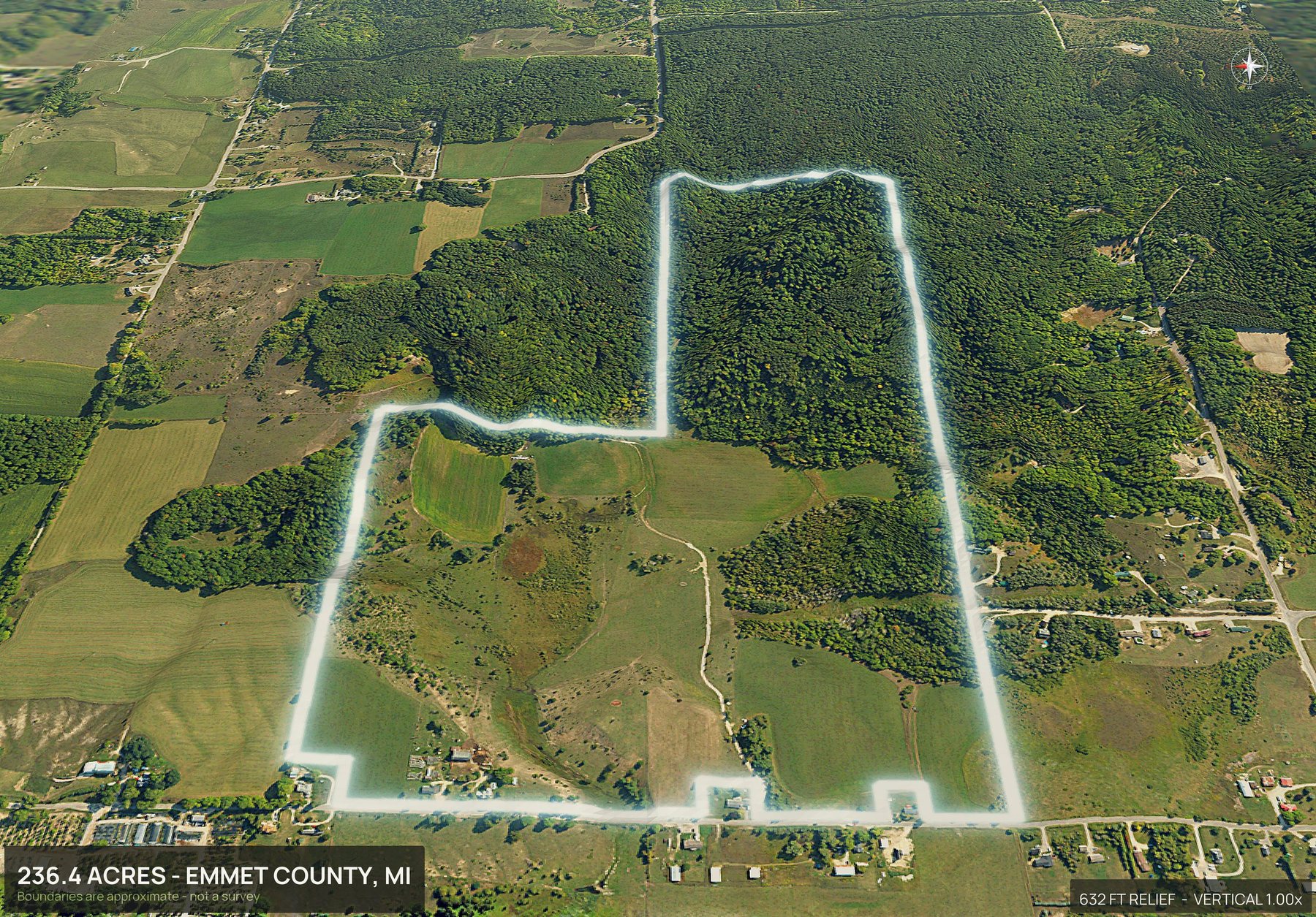 3D from the west of a Michigan land parcel
