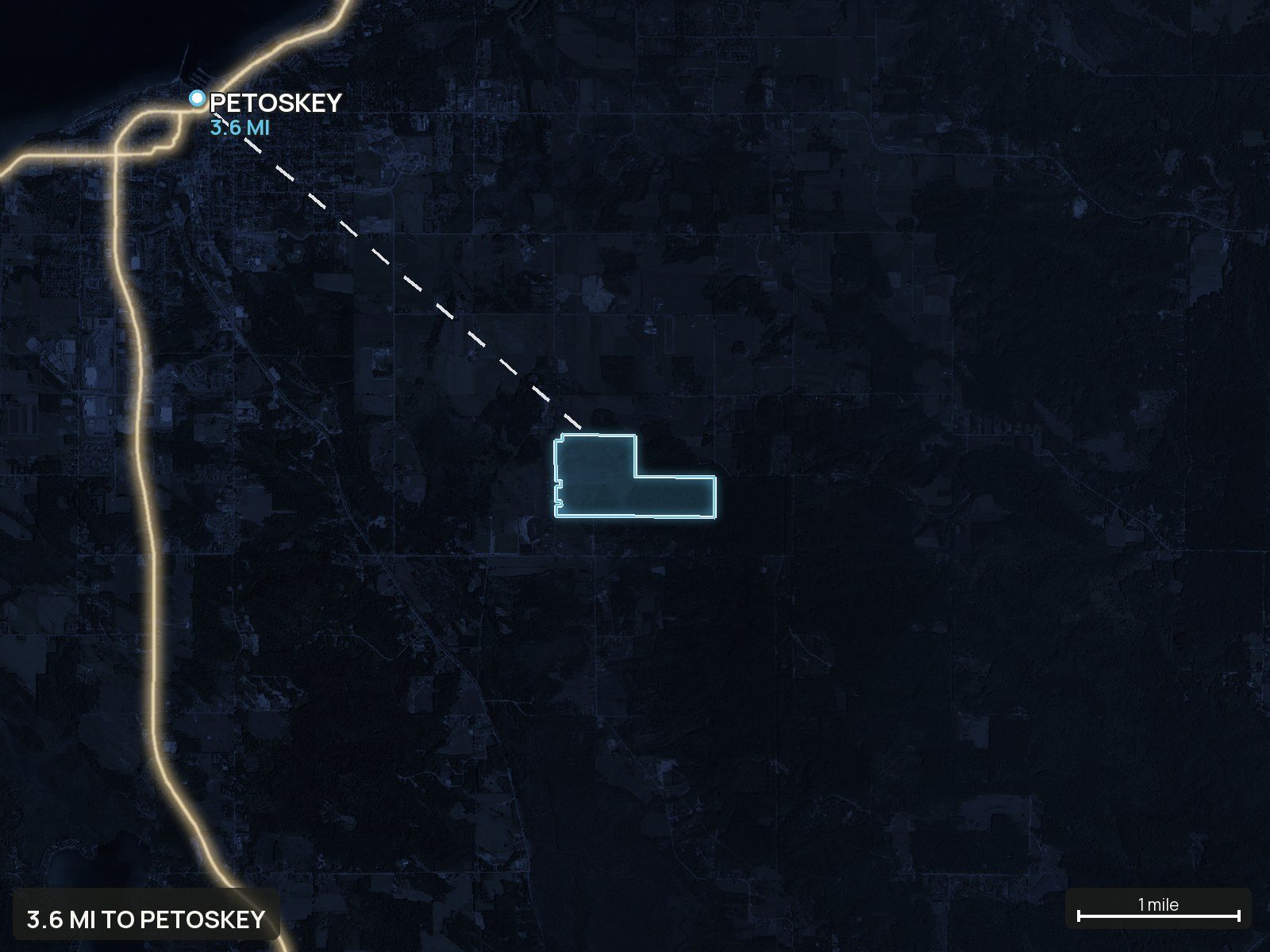 Roads at night of a Michigan land parcel