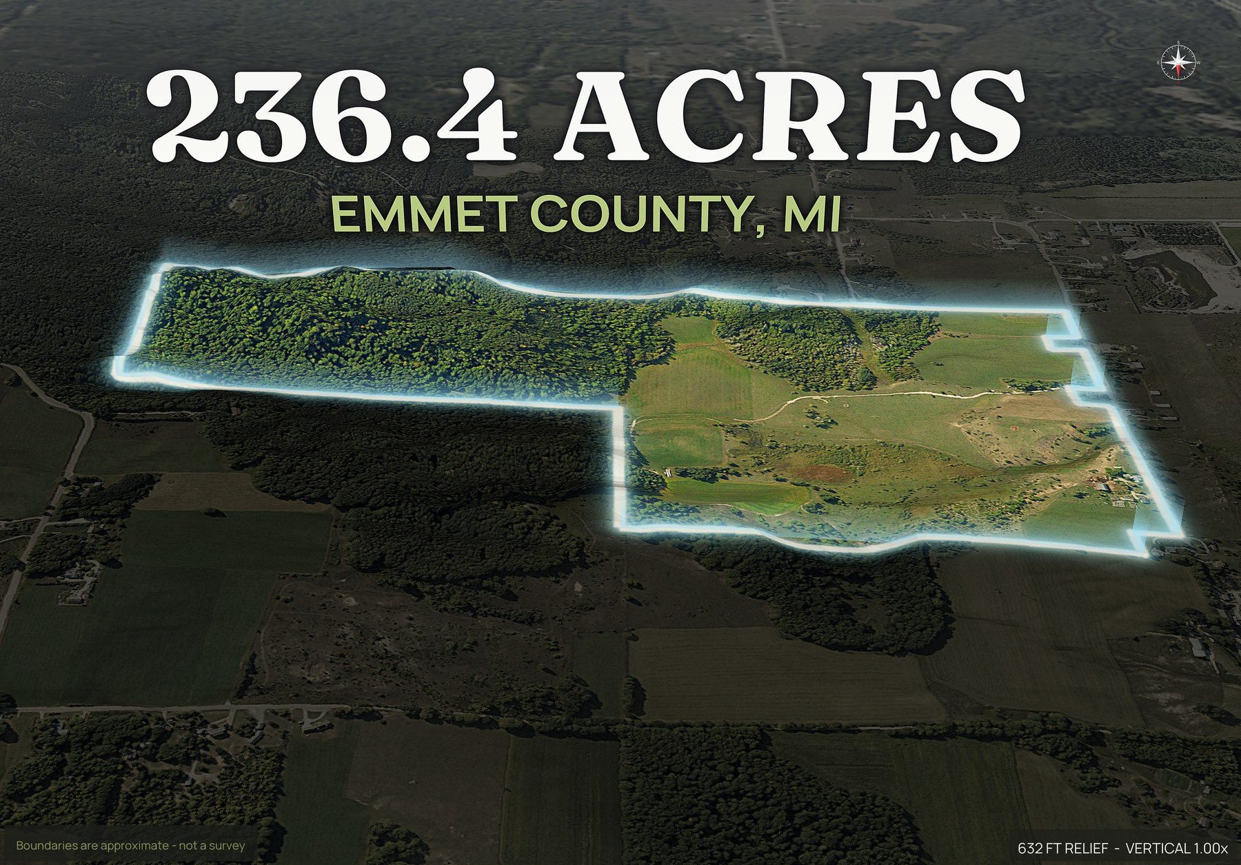 Spotlight, north of a Michigan land parcel