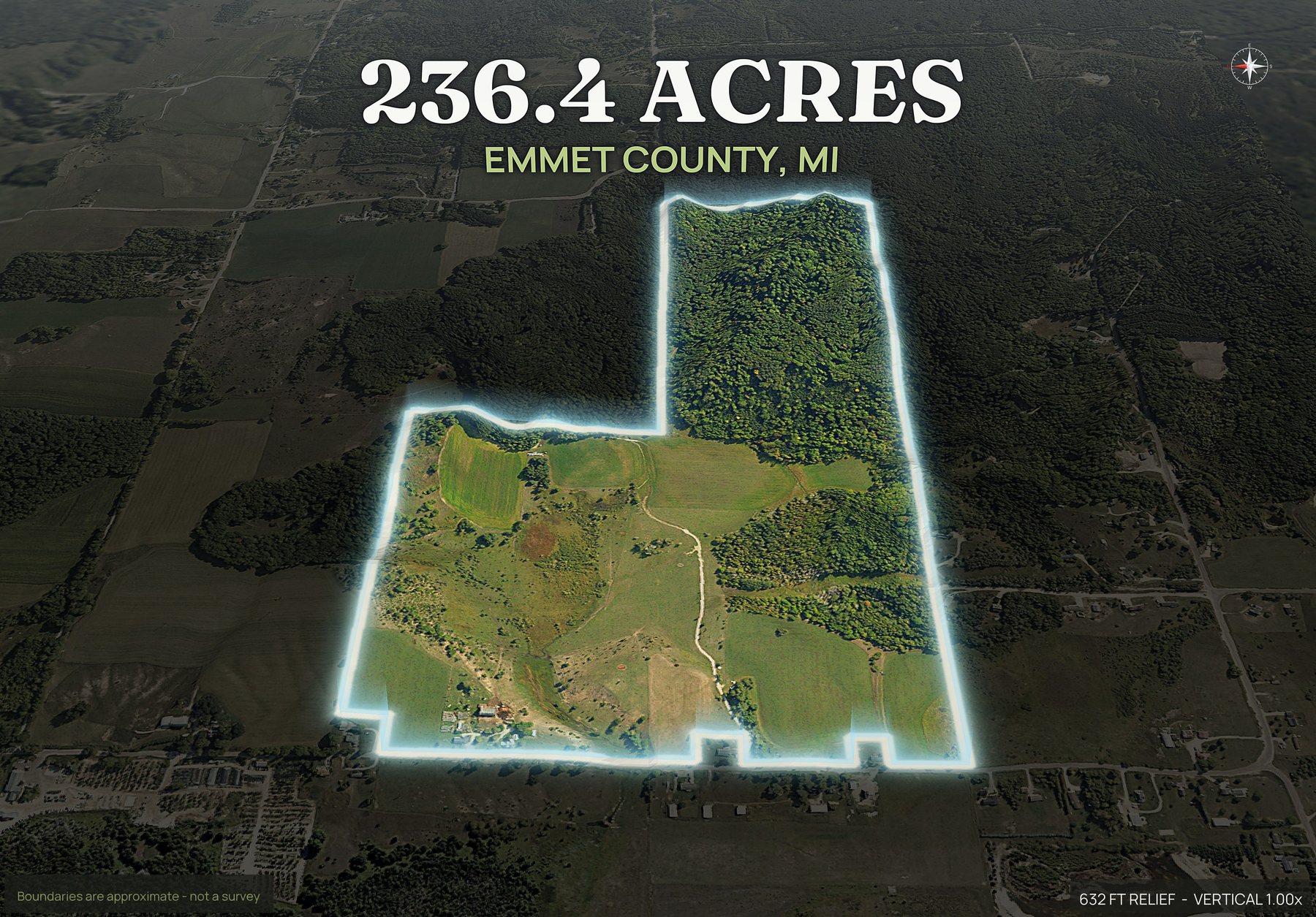 Spotlight, west of a Michigan land parcel