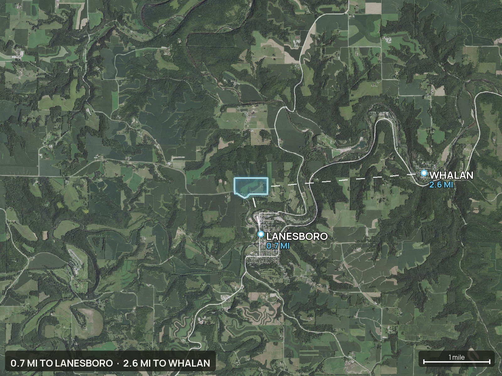 Access view of a Minnesota land parcel with the road frontage marked