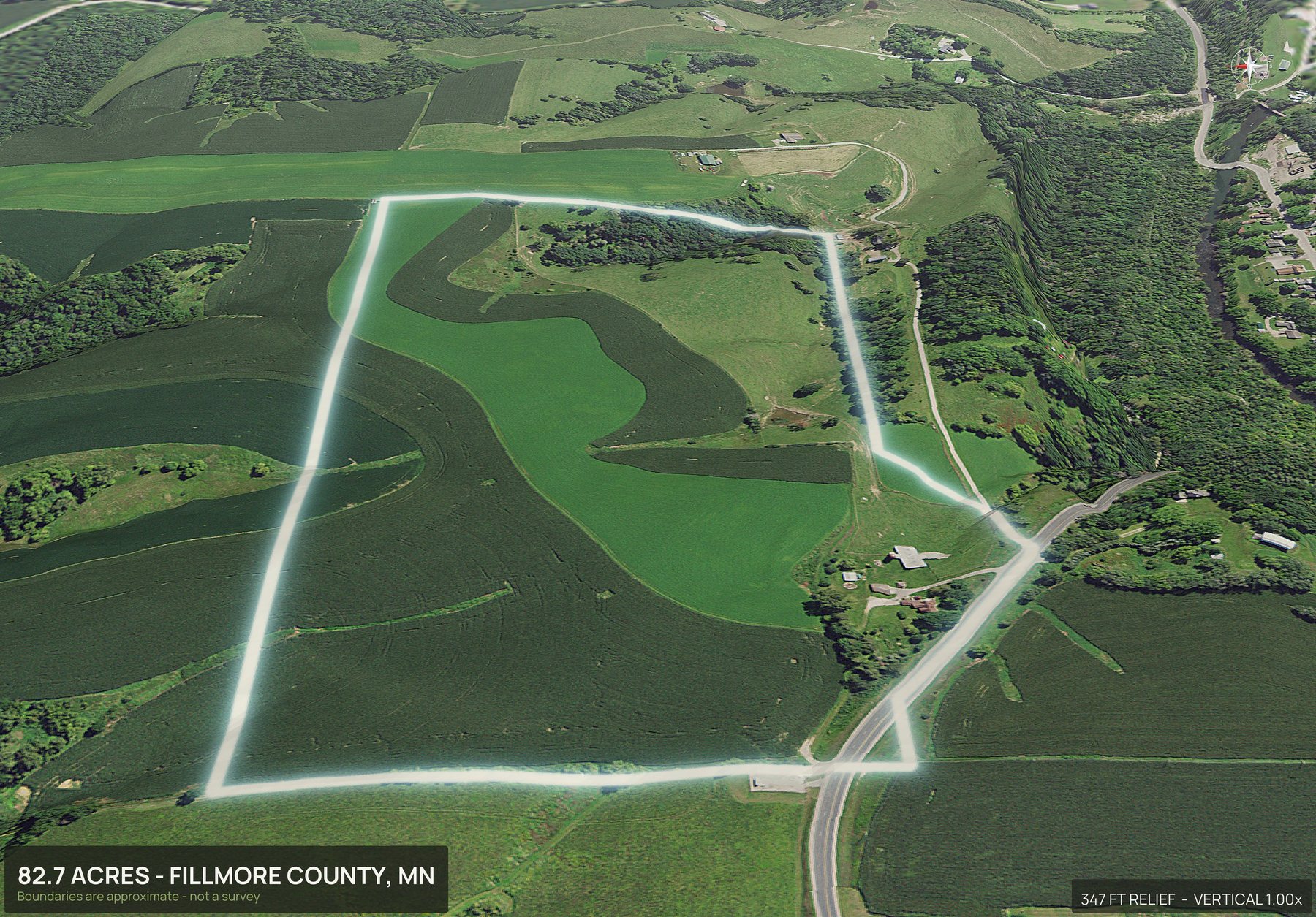 3D from the west of a Minnesota land parcel