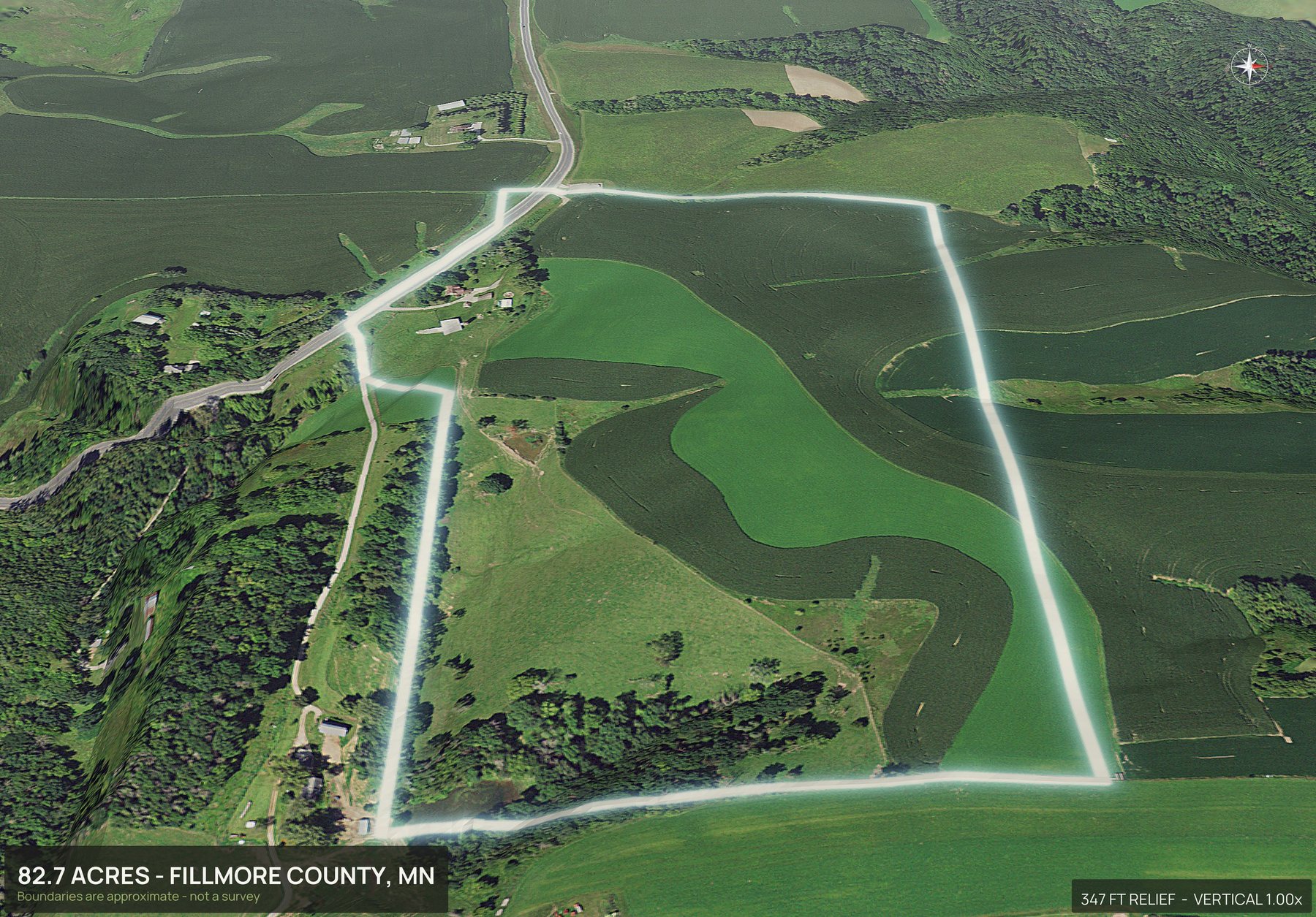 3D from the east of a Minnesota land parcel