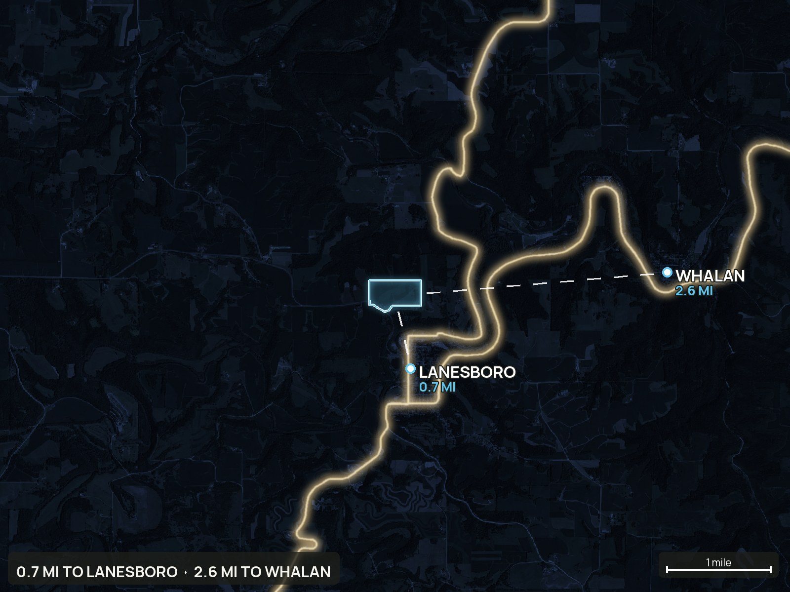Roads at night of a Minnesota land parcel
