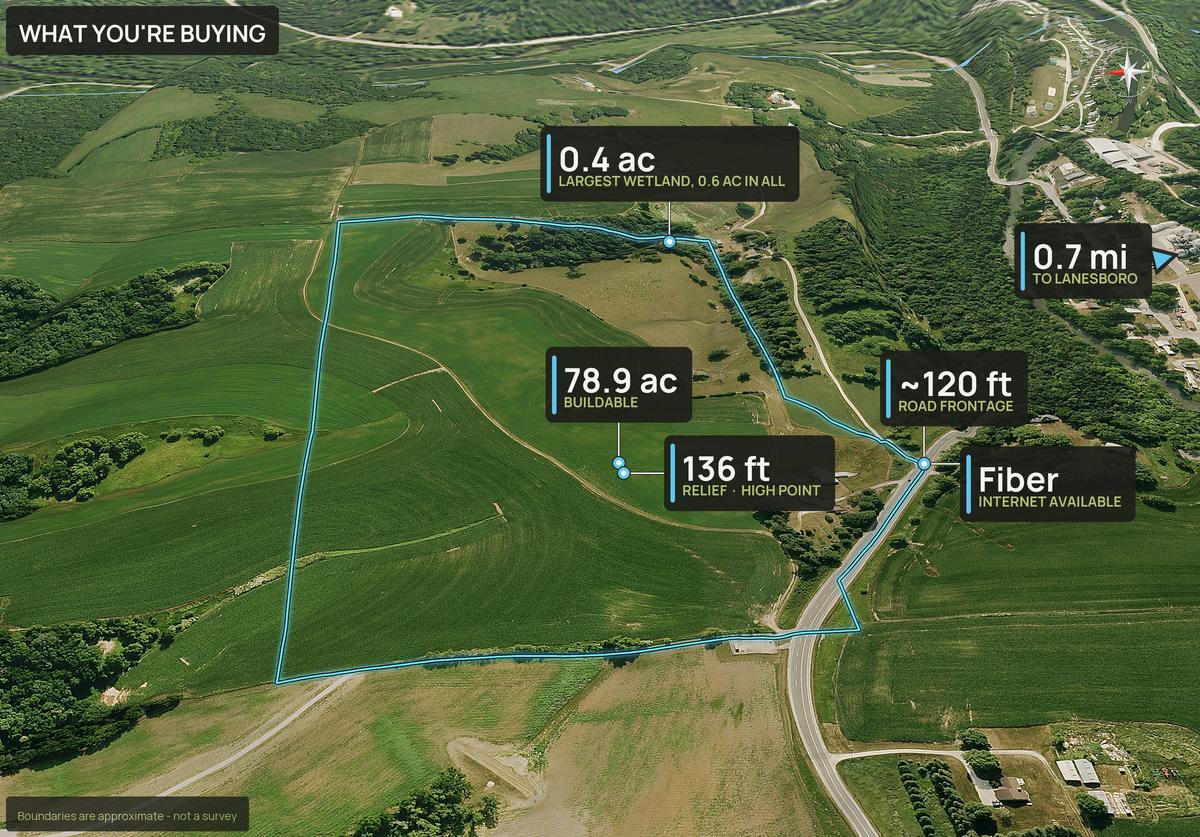 What You're Buying slide with callouts for a Minnesota land parcel