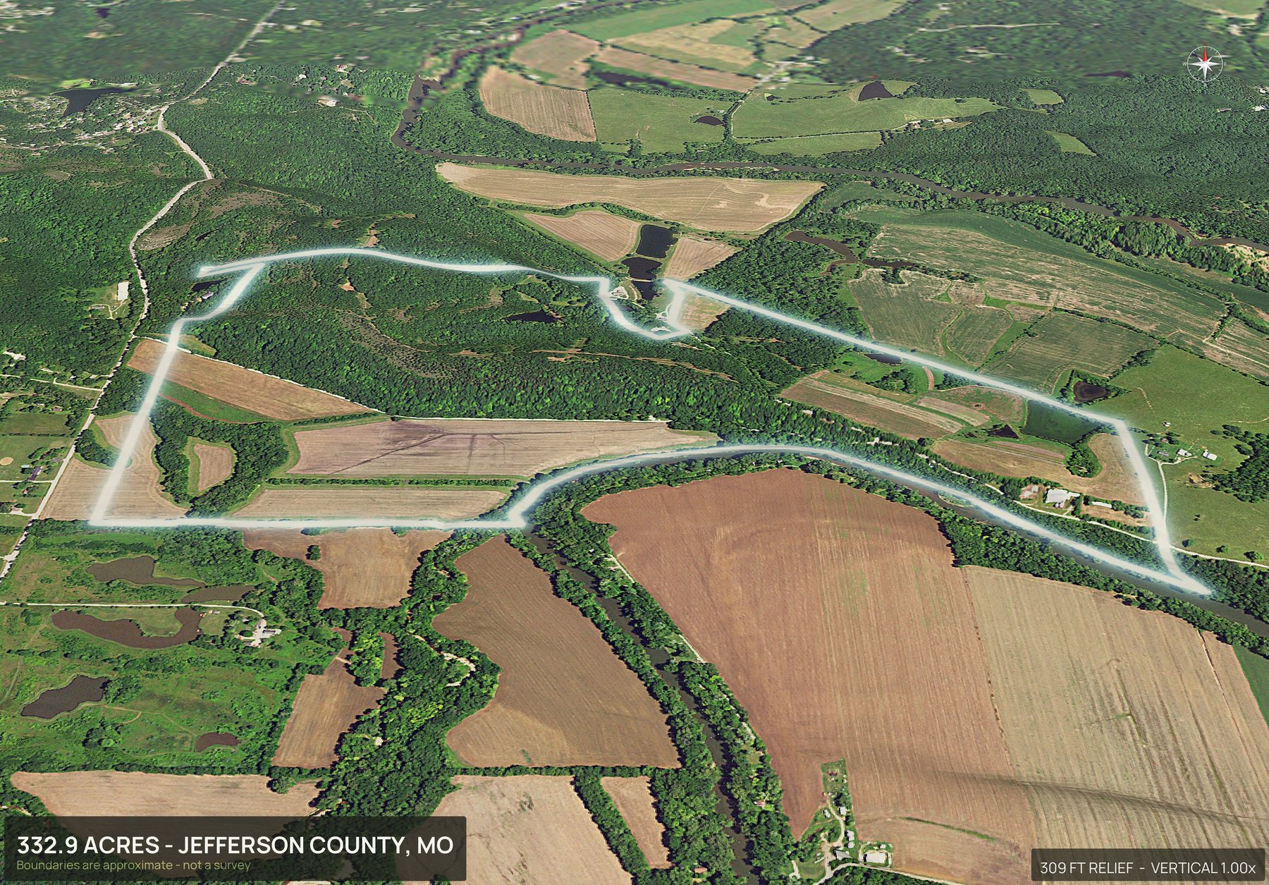 3D from the south of a Missouri land parcel