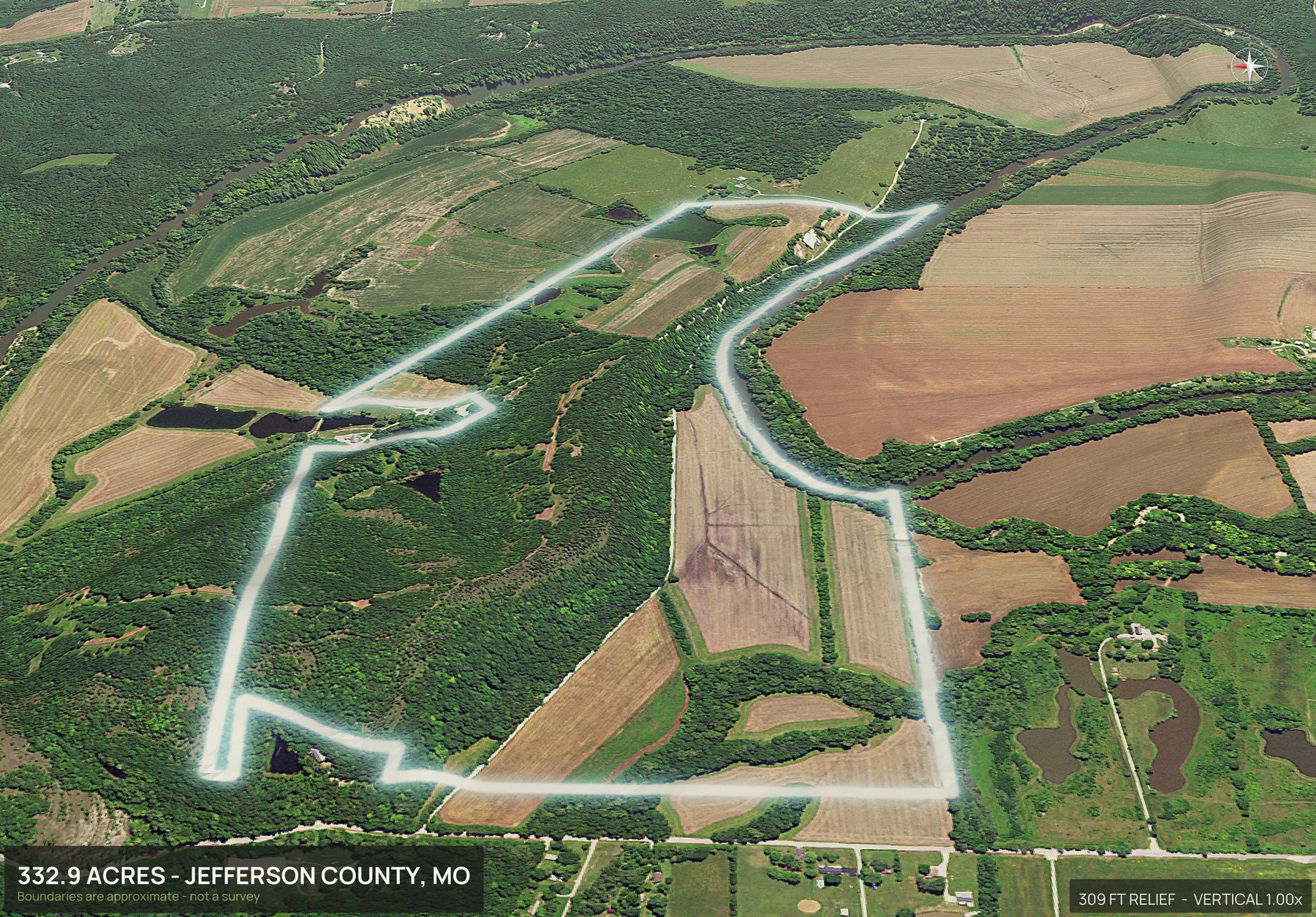 3D from the west of a Missouri land parcel