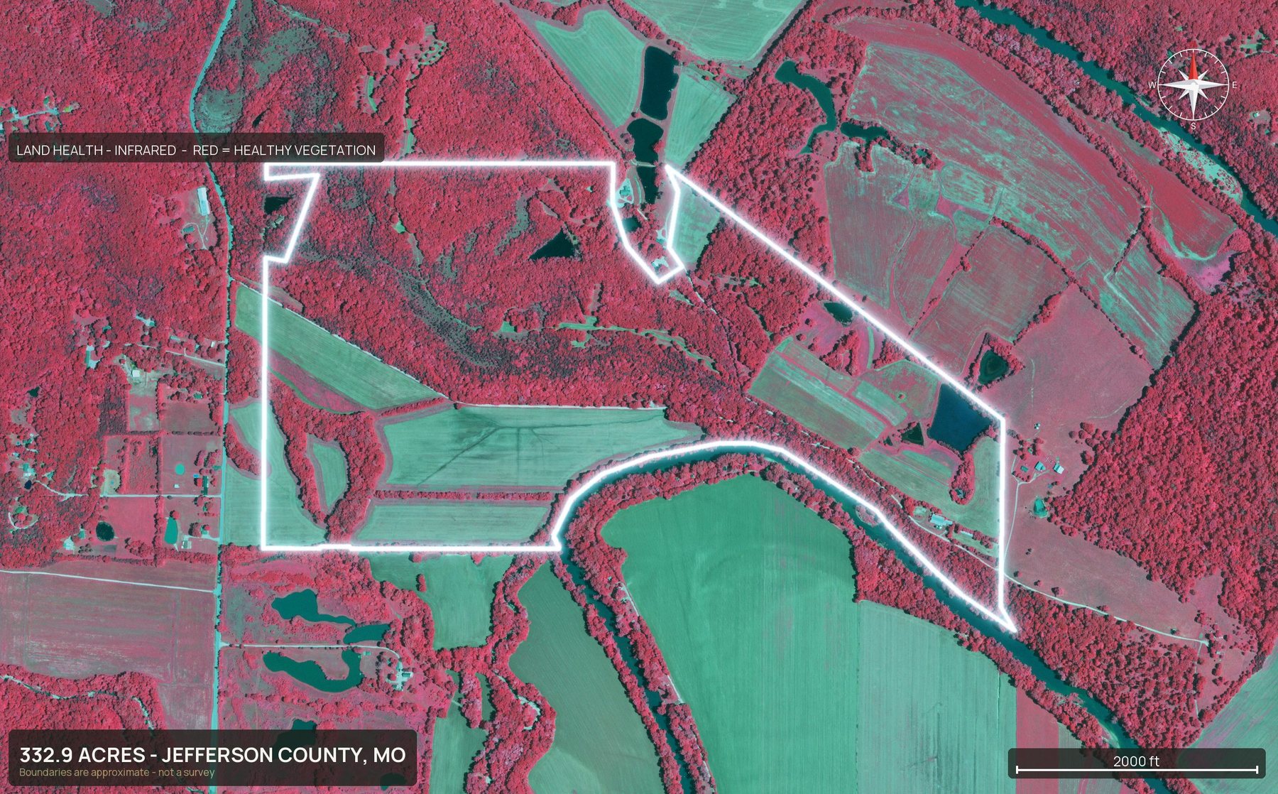 Land health, infrared of a Missouri land parcel