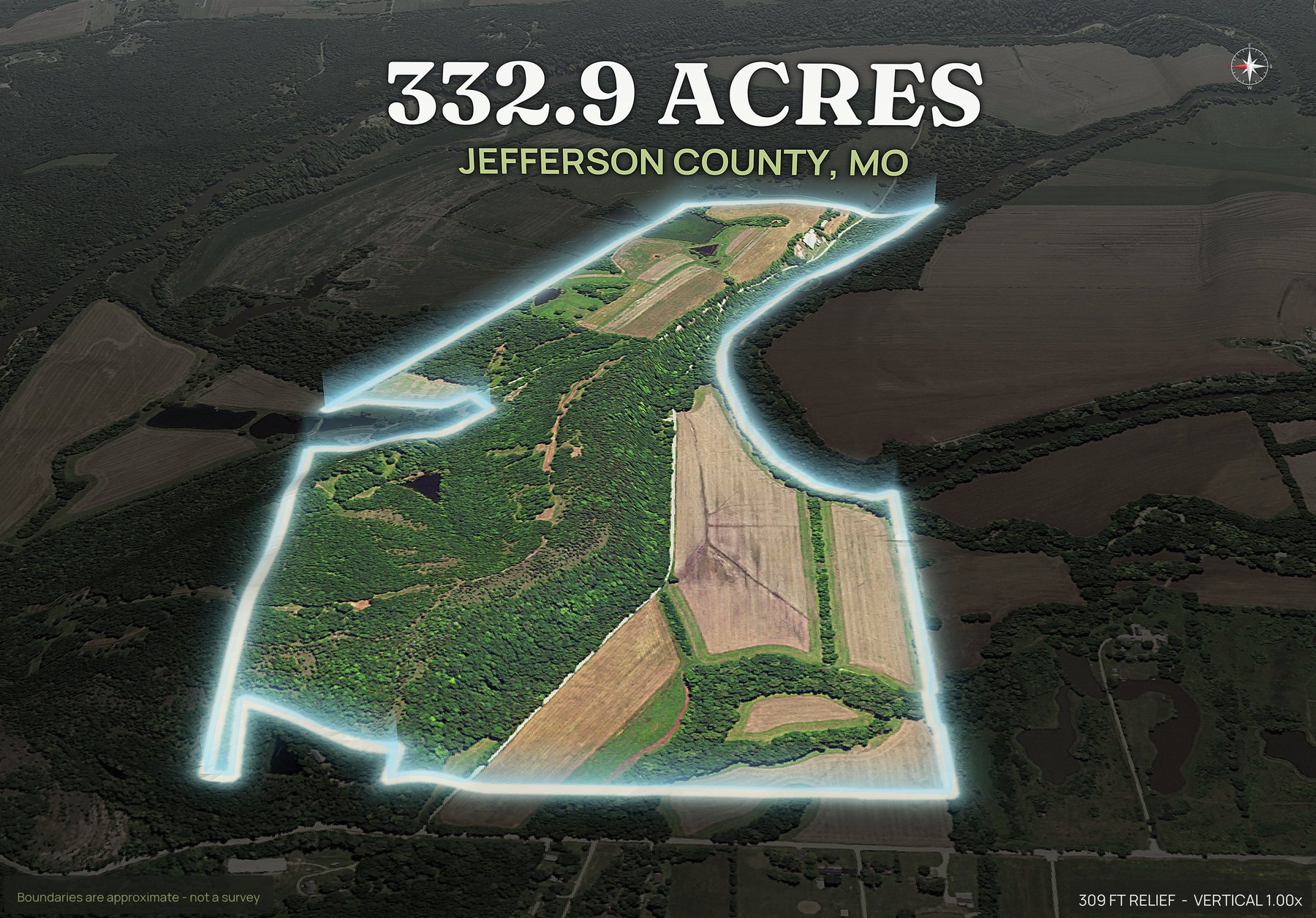 Spotlight, west of a Missouri land parcel