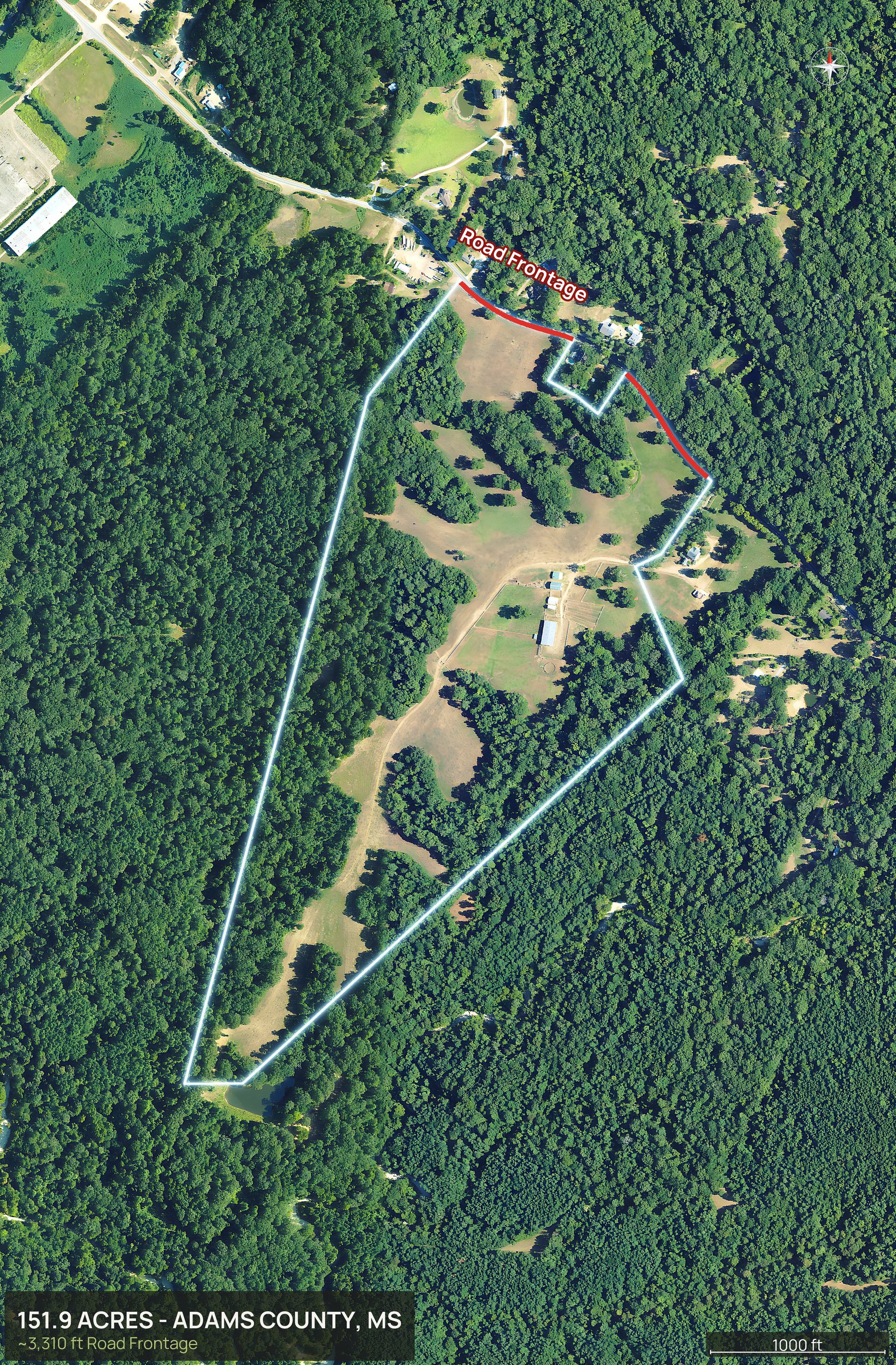 Access view of a Mississippi land parcel with the road frontage marked