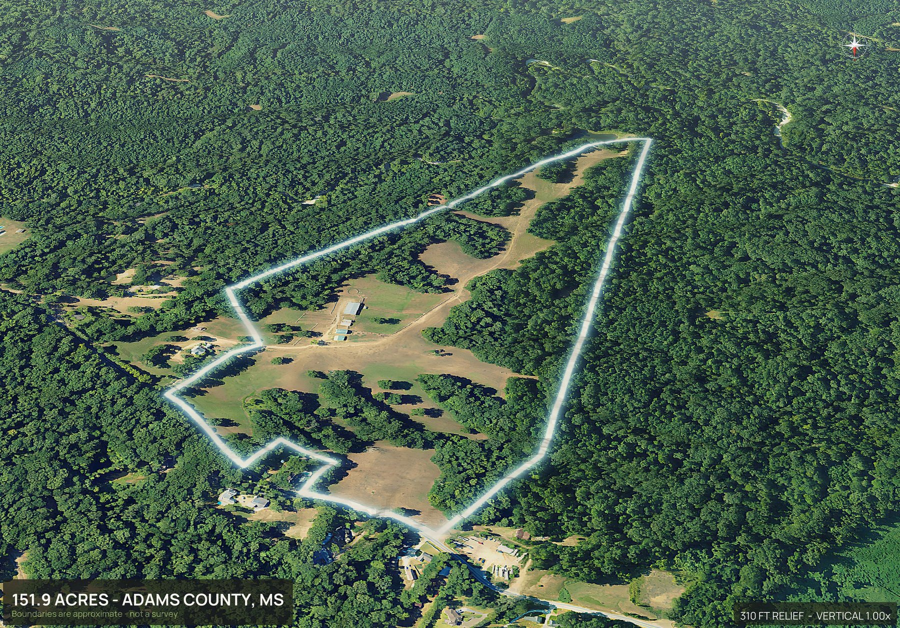 3D from the north of a Mississippi land parcel