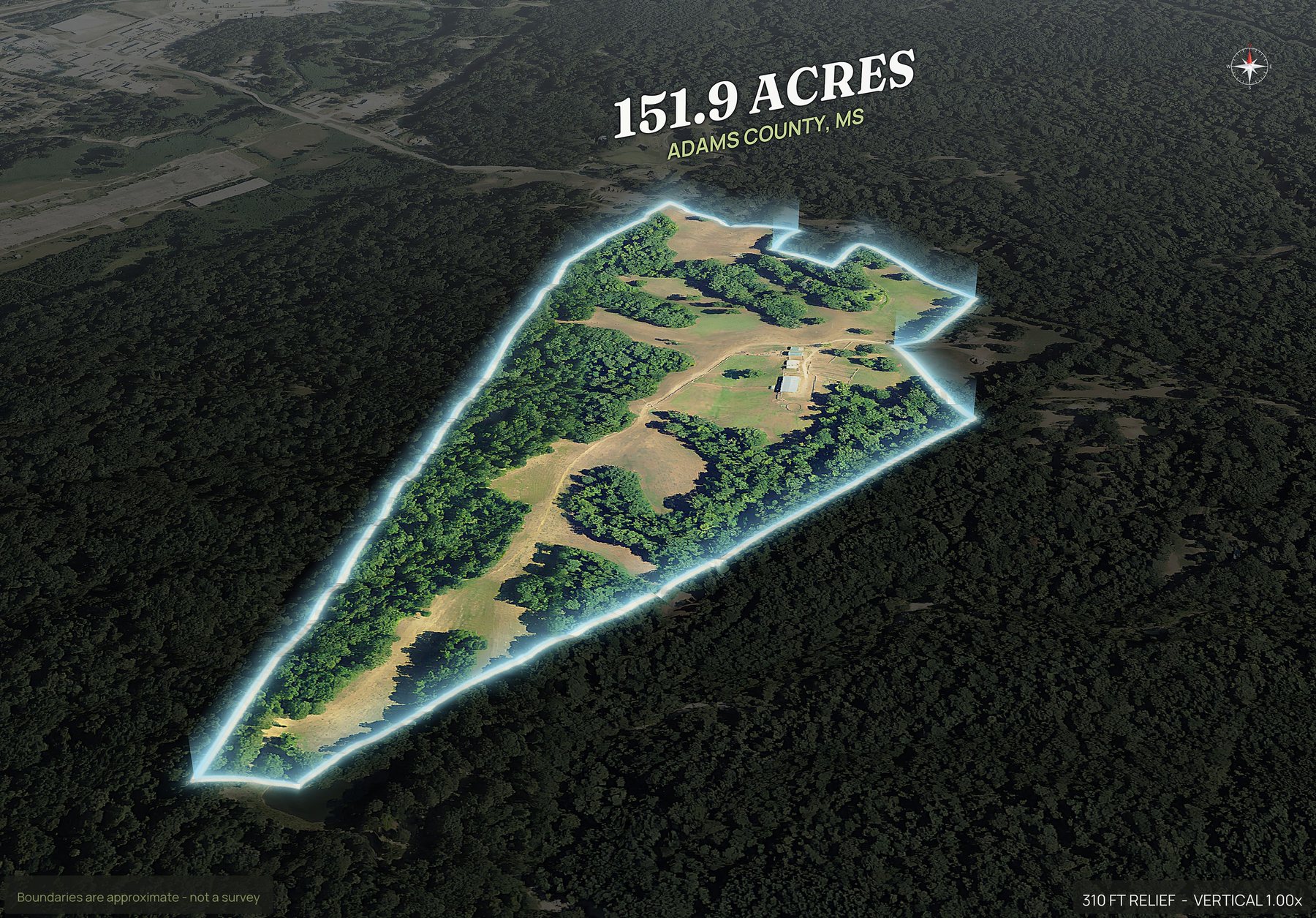 Spotlight, south of a Mississippi land parcel