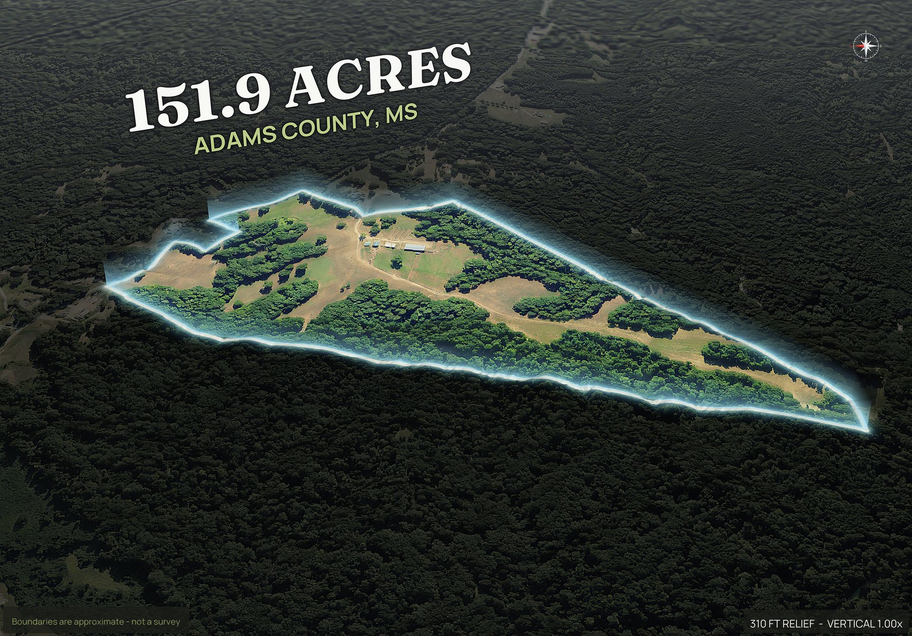 Spotlight, west of a Mississippi land parcel