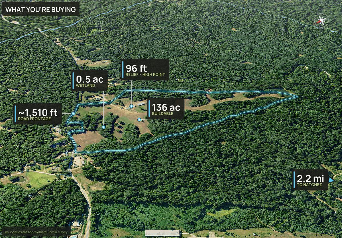 What You're Buying slide with callouts for a Mississippi land parcel