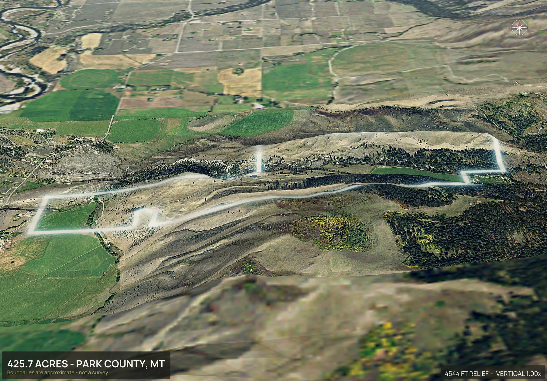 3D from the south of a Montana land parcel