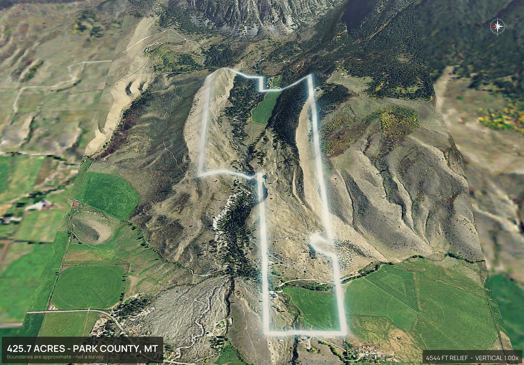 3D from the west of a Montana land parcel
