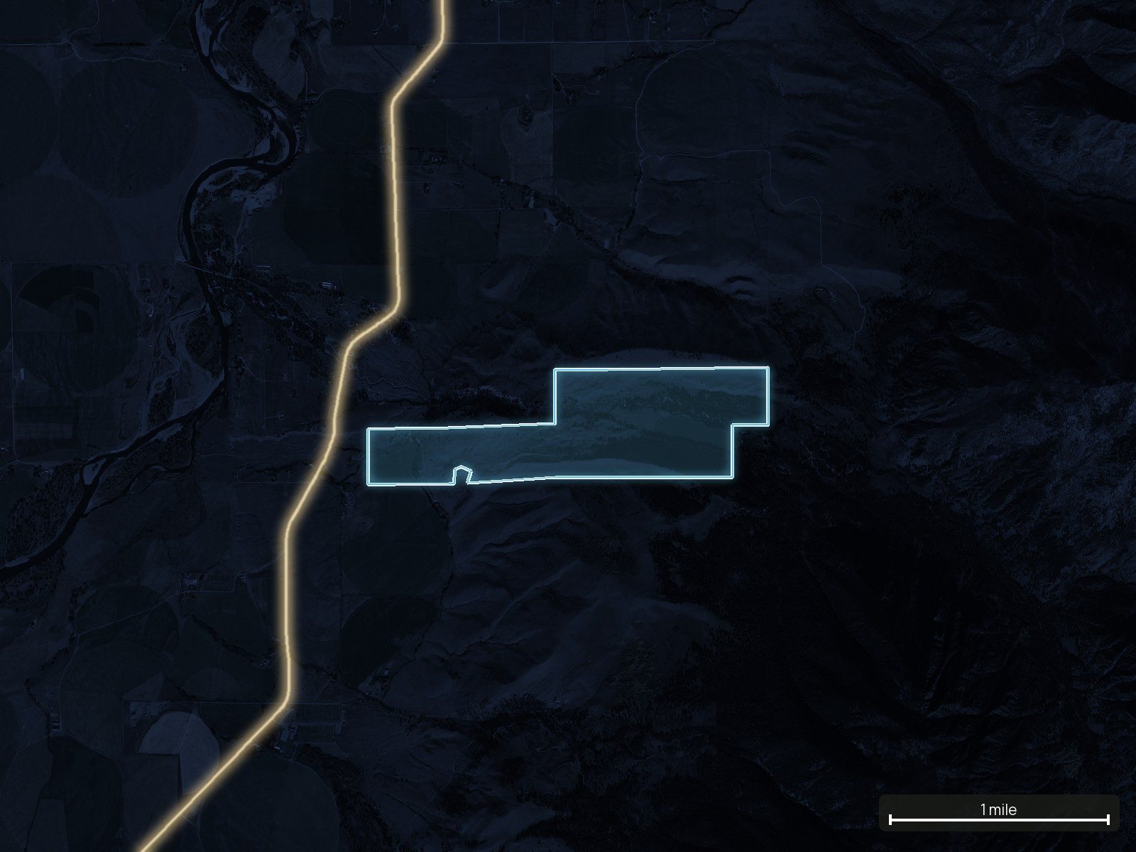 Roads at night of a Montana land parcel