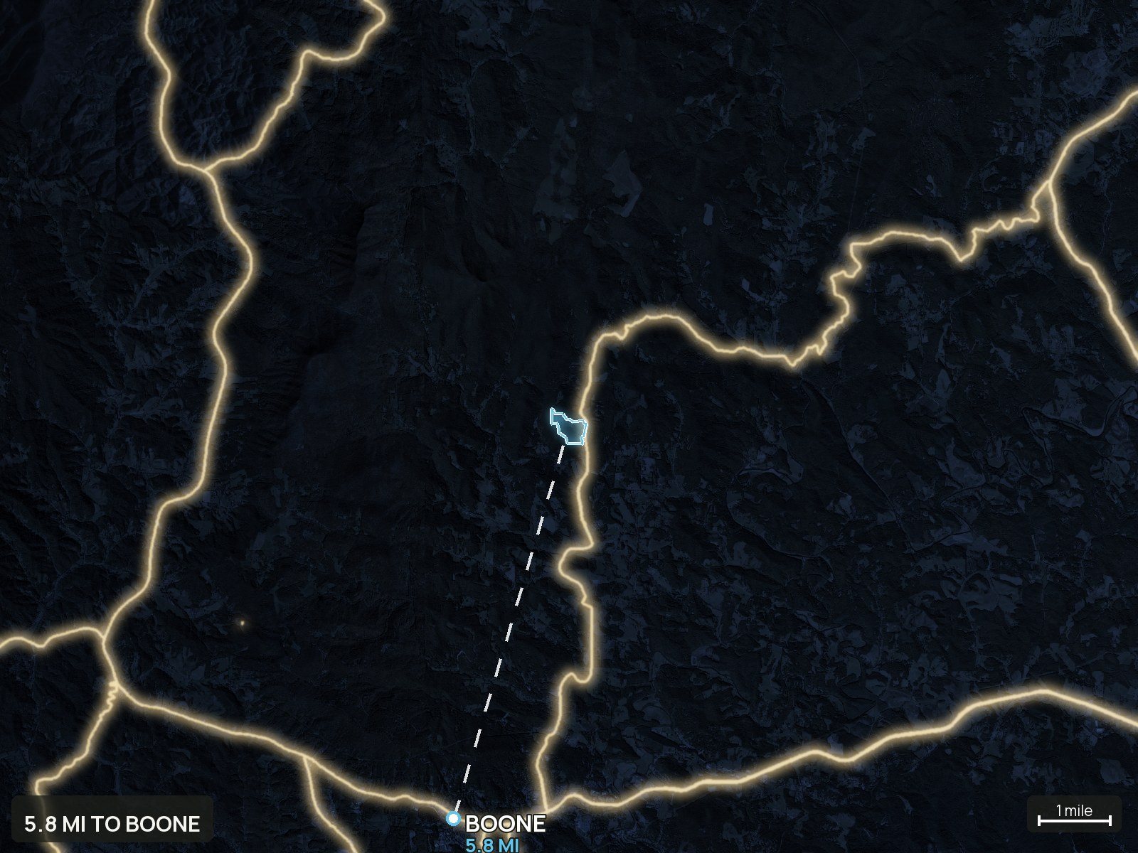 Roads at night of a North Carolina land parcel