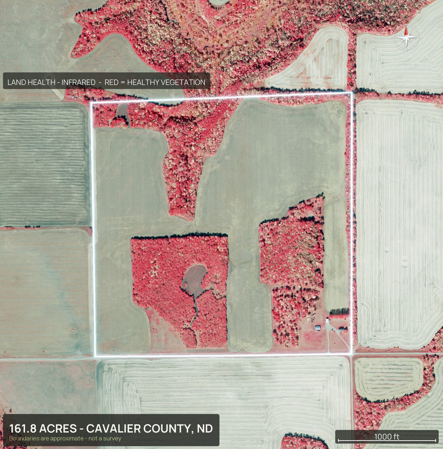 Land health, infrared of a North Dakota land parcel