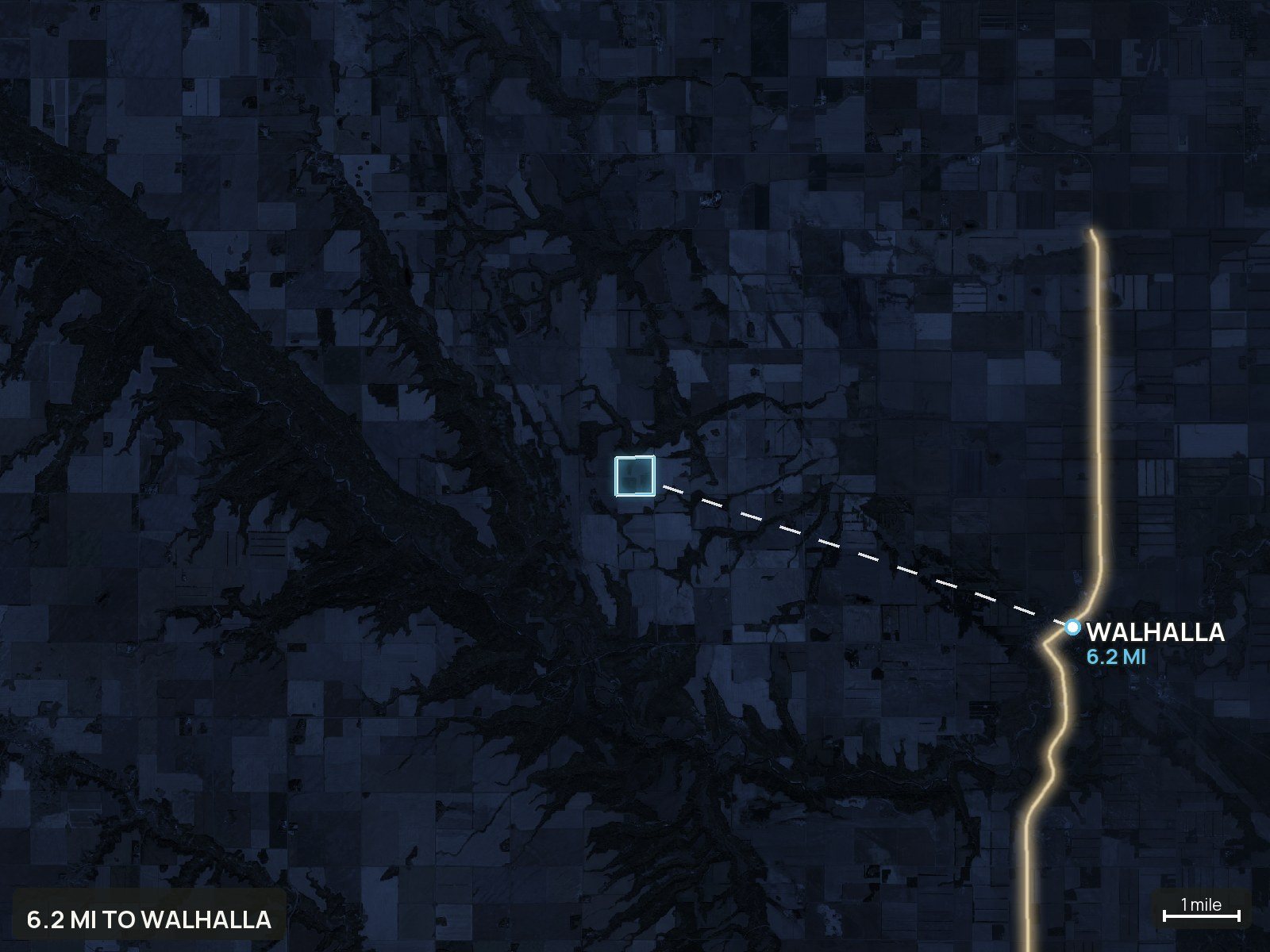 Roads at night of a North Dakota land parcel
