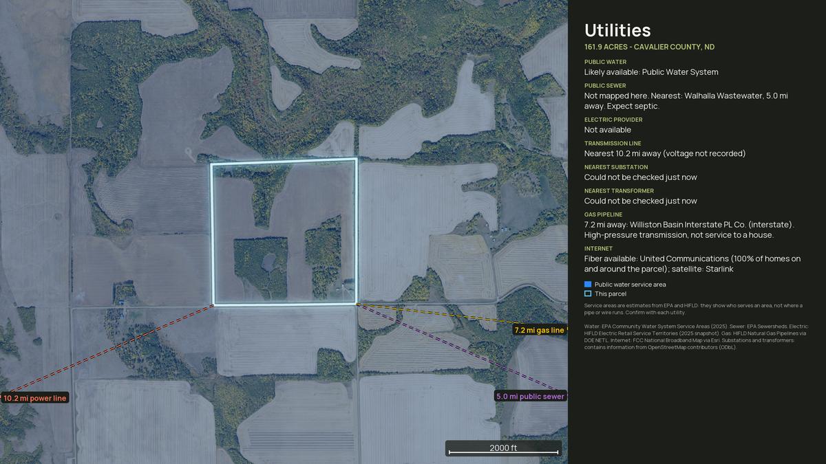 Utilities map for a North Dakota land parcel