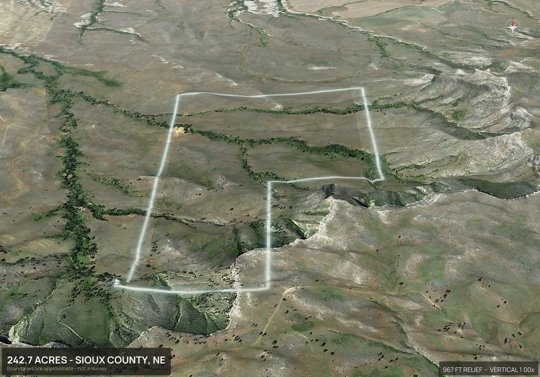 3D from the south of a Nebraska land parcel
