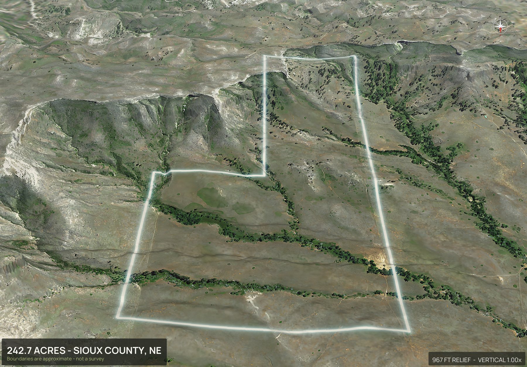 3D from the north of a Nebraska land parcel