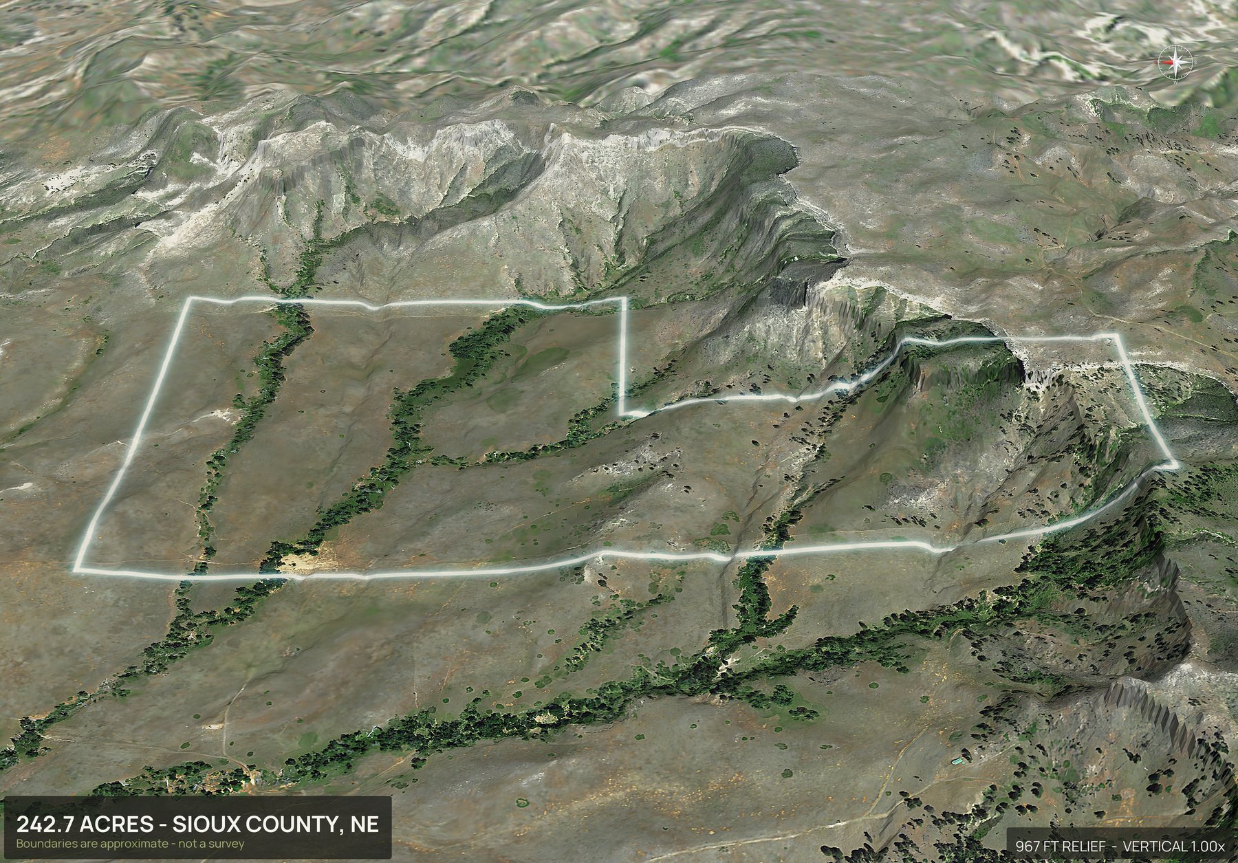3D from the west of a Nebraska land parcel
